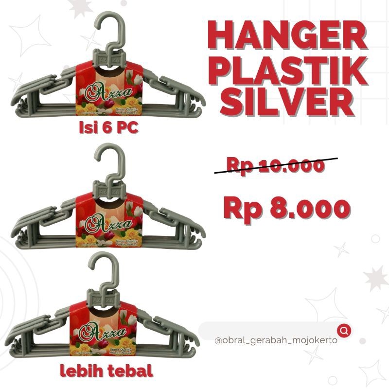 HANGER DEWASA  PLASTIK SILVER KUAT DAN TEBAL