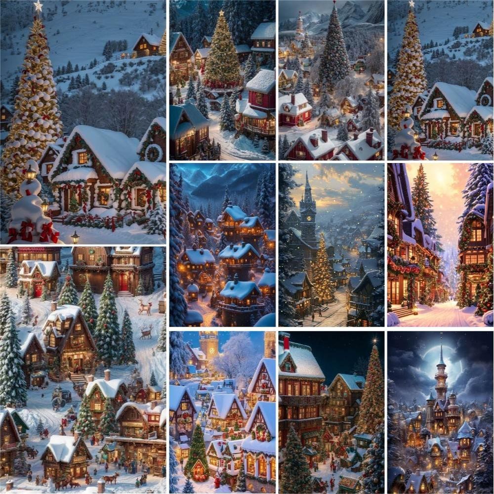 

Christmas Snow Town Landscape Canvas Painting Package Diy Paint By Numbers Crafts Handpainted Picture With Drawing Wall Decor