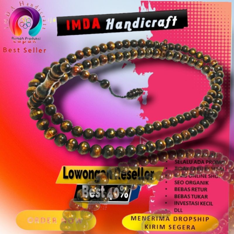 IMDAHANDICRAFT Tasbih akar bahar emas tasbih tali arus warna emas tasbih tali arus akar bahar serat 