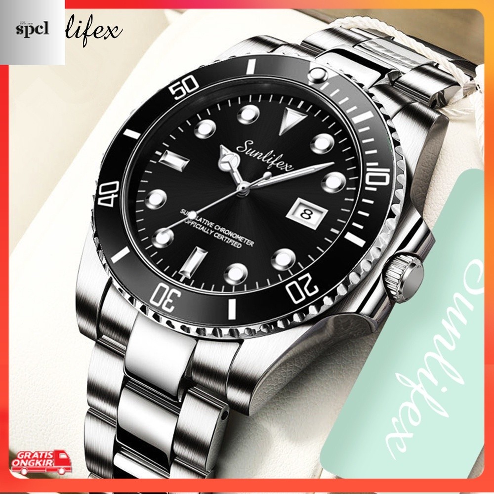 Jam Tangan Terkini / Sunlifex Jam Tangan Pria 9001-A Anti Air Original Kalender Kuarsa Tali Stainles
