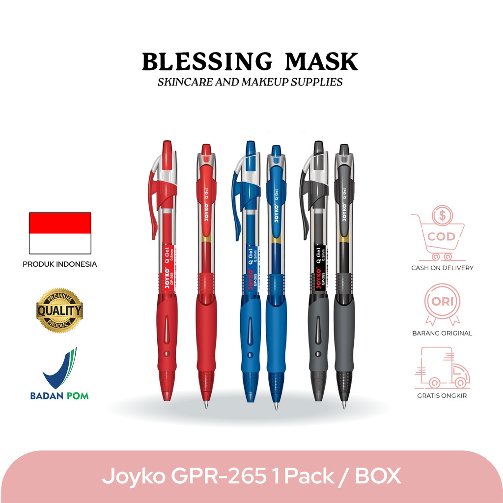 JOYKO Gel Pen | Pulpen Pena Bolpoin Joyko GP-265 Q Gel | 1pack : isi 12pc - Blessingmask ACC