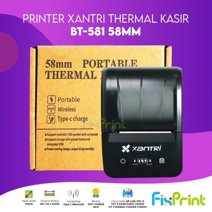 FixPrint Printer Thermal Kasir Xantri BT-581 / BT-58D PRO / BT-582 / BT-583 / BT-58D Black White / P