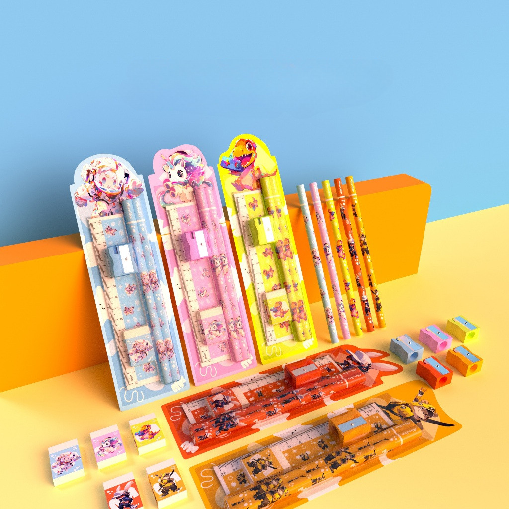 

Stationery Set 5 in 1 Alat Tulis Anak Sekolah Penghapus-penggaris-Pensil-Serutan BB66