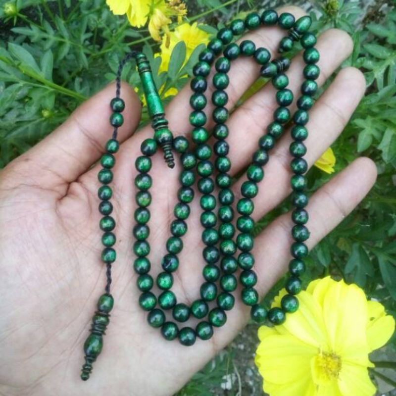 Tasbih Akar Bahar Taliarus Kilau Hijau Emas 8mm Tasbih Tali Arus Hijau Tasbih Akar Bahar Asli