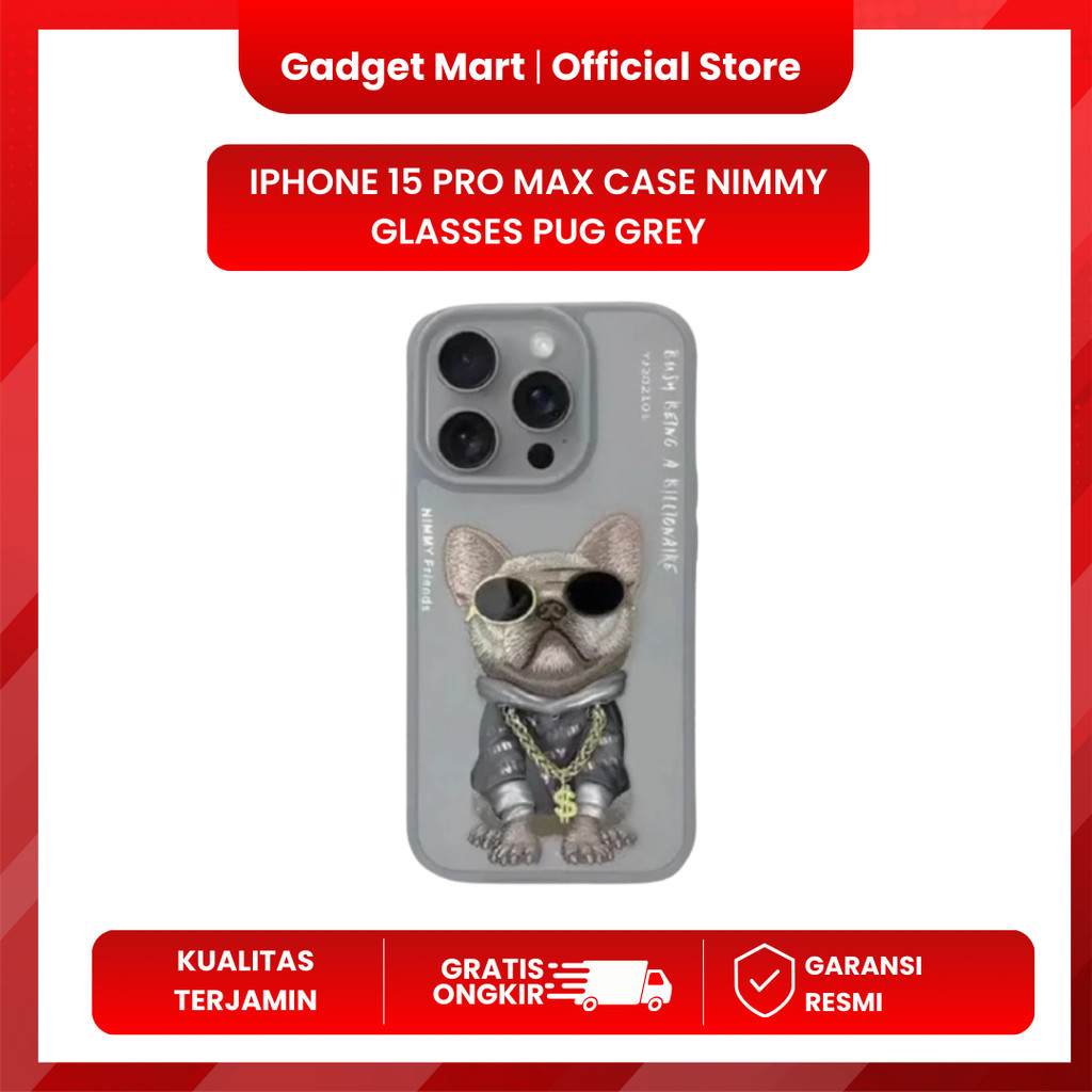 Iphone 16 Pro & Pro Max Case Nimmy Glasses pug grey