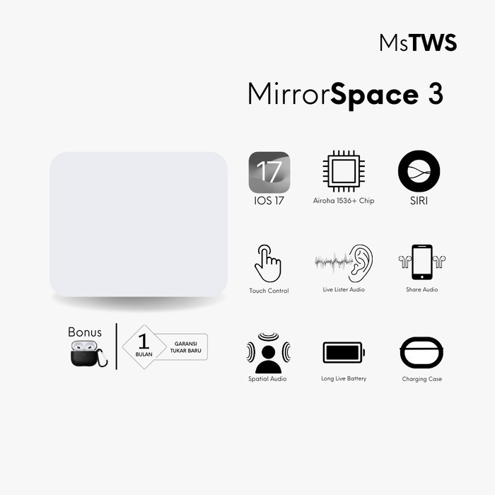 MirrorSpace 3 Wireless Charging Case TWS Bluetooth - GEN3MirrorSpace