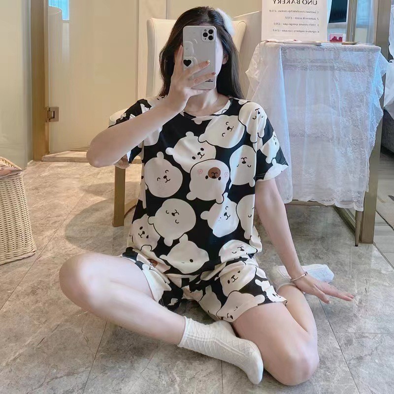 nk Baju Tidur Wanita Lengan Pendek Celana Pendek Baju Tidur Jumbo Set Piyama Import Set