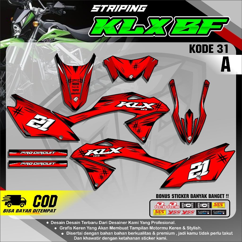 Stiker Striping Semi Full  KLX 150 G/BF/SE Motif New Kartun Supermoto Keren MTP Kode 31  - Bahan Ant