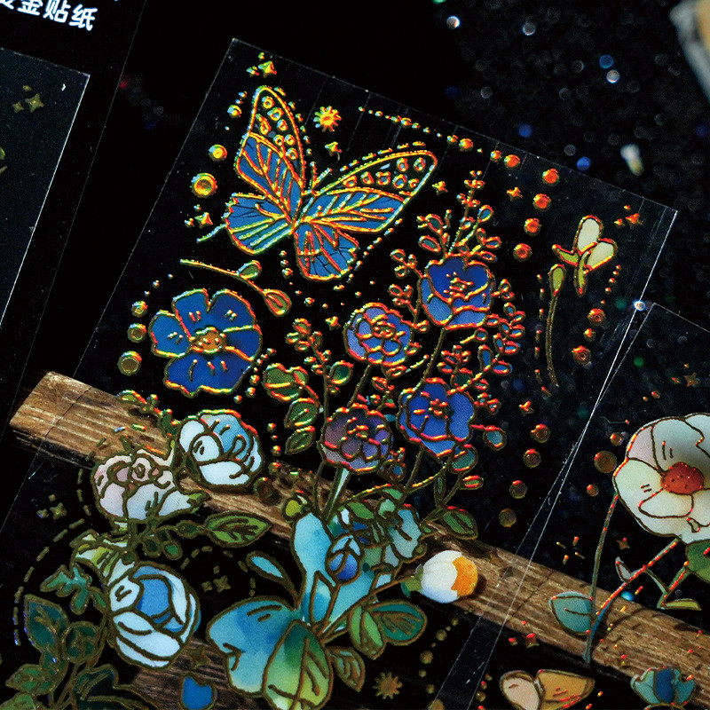 

3 pcs Vintage flower plant three-dimensional gold stamping Sticker Adhesive Diy Diary Scrapbooking material lanner Sticker