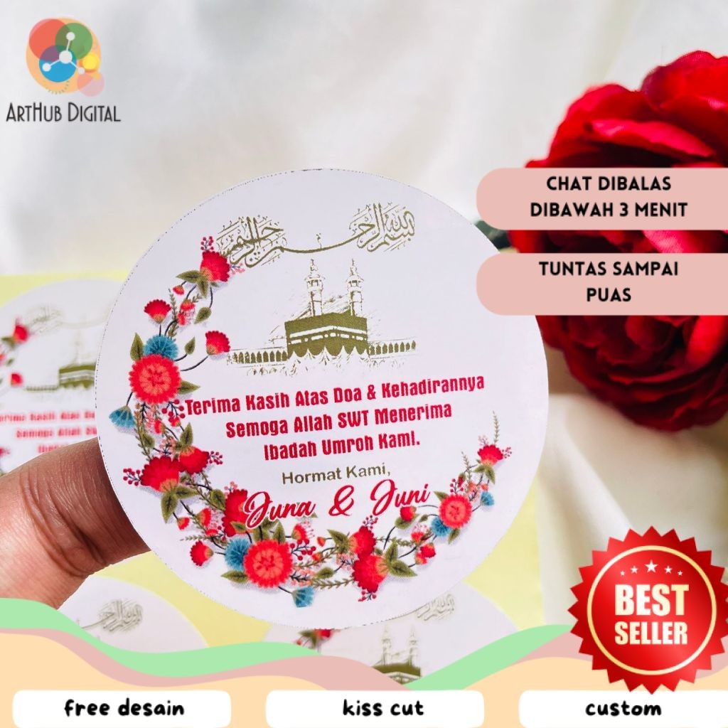 

AHD 9-15 Print Cetak Sticker Hampers Snack Oleh Oleh Naik Haji Label Tasyakuran Umroh Bulat