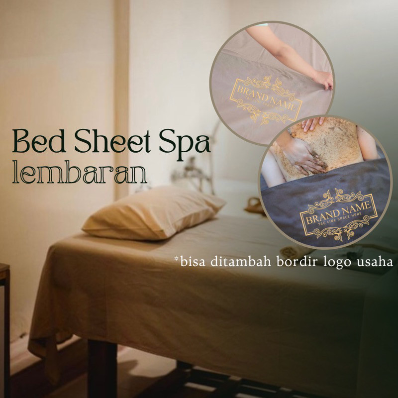 KLIMAUSHOP Sprei Bed Sheet Spa Lembaran Bordir Logo Usaha Sprei Spa Sprei Salon Kecantikan Sprei Kli