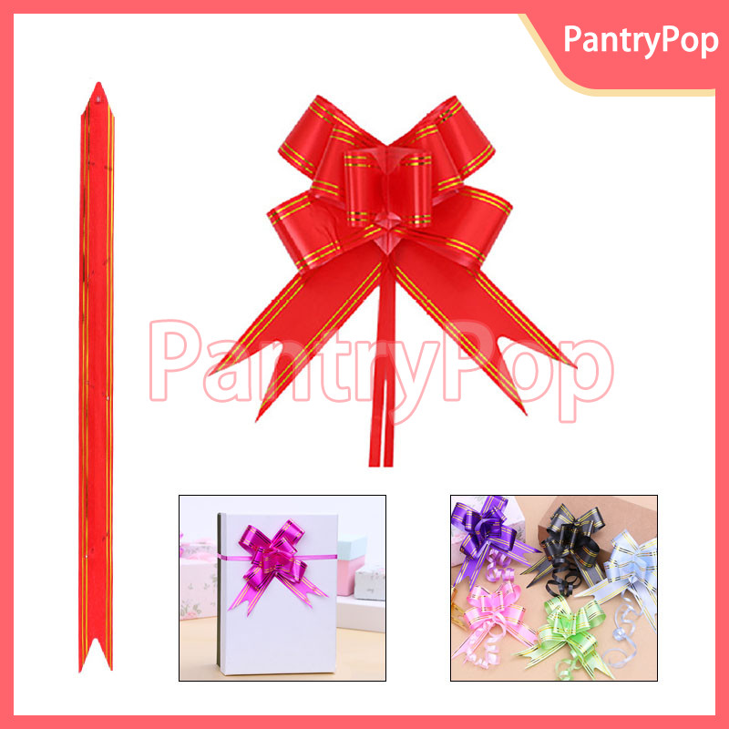

Pita Serut / Pita Tarik EMAS Hiasan Parcel Isi 10PCS / Emas Tarik Garis Pull Flower Ribbon Bow / Pita Tarik Motif