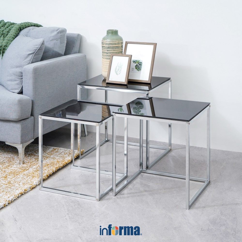Informa Norton Set Meja Sisi - Hitam End Table Meja Aesthetic Meja Samping Serbaguna Small Susun Mej