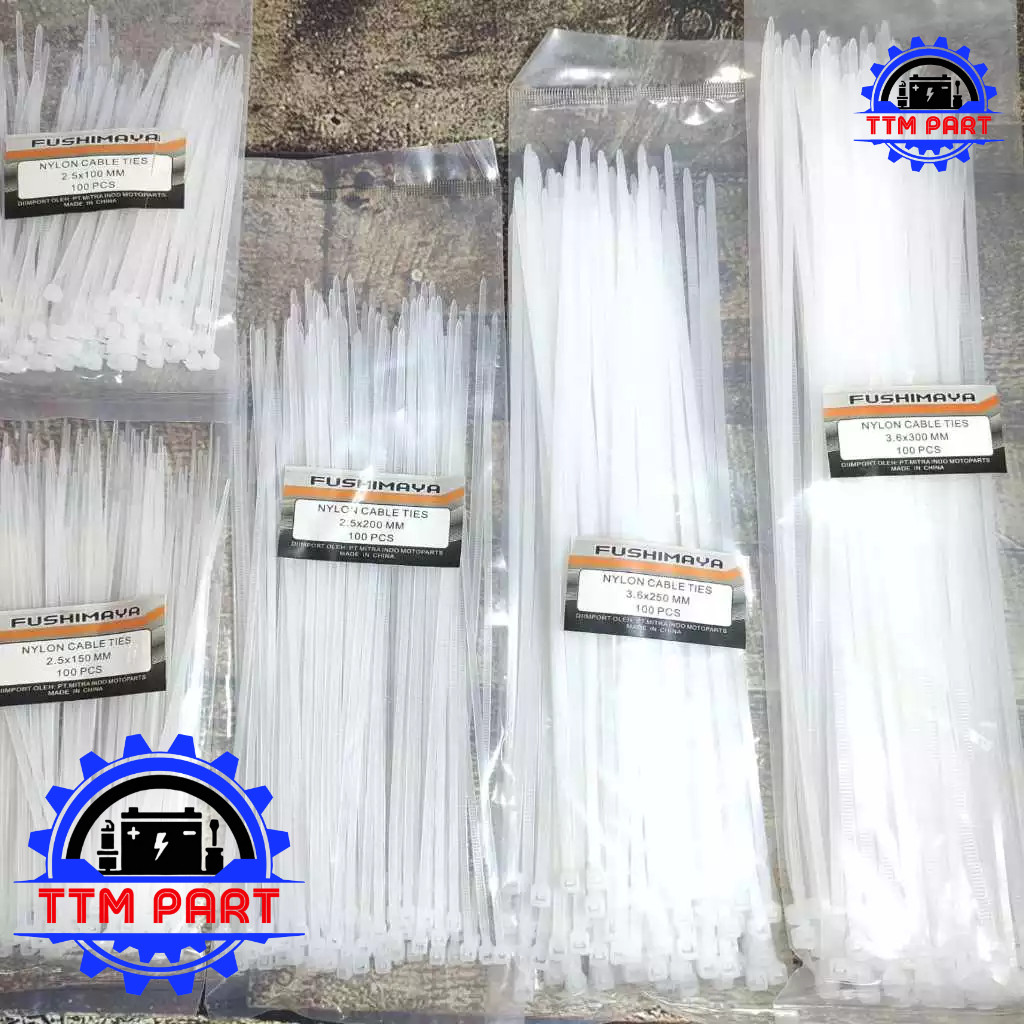 

SANRIRINTOJAYASHOP KABEL Ties Putih White isi 100 (2.5 x 100mm) - (2.5 x 150mm) - (2.5 x 200mm) - (3.6 x 250mm) - (3.6 x 300mm) CABLE Tali Ripet Tis Tie FUSHIMAYA
