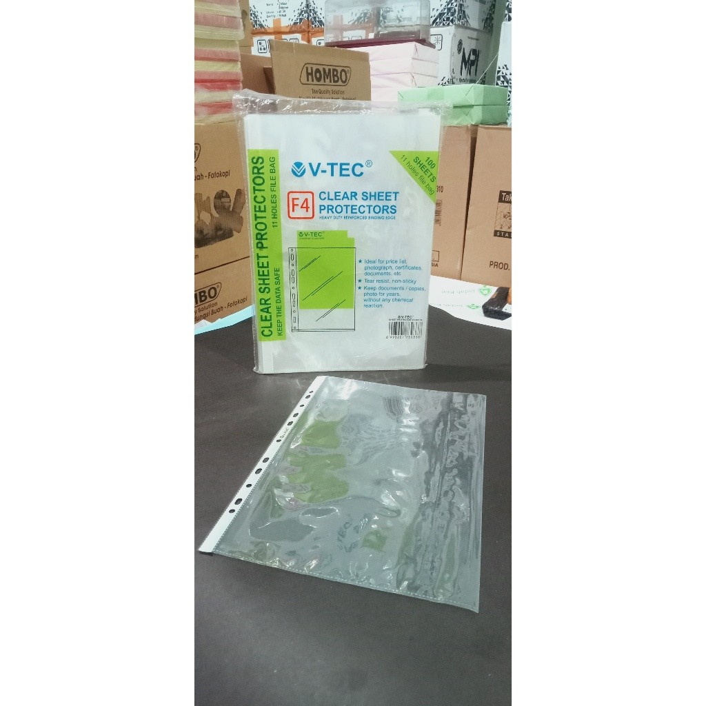 

V-TEC Clear Sheet Protectors F4 - Plastik Pelindung Kertas Ordner | 1 Pack = 100 Lembar
