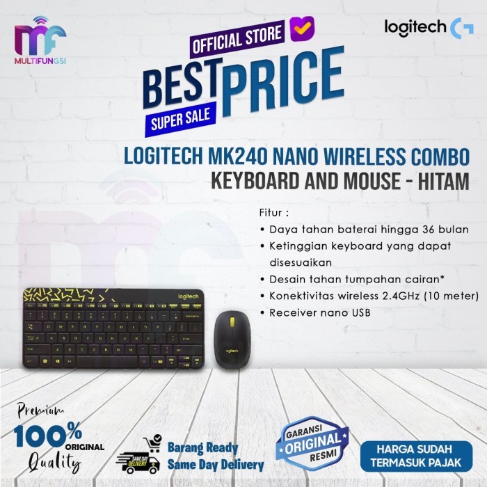 Logitech MK240 Nano Wireless Combo Keyboard + Mouse - Hitam