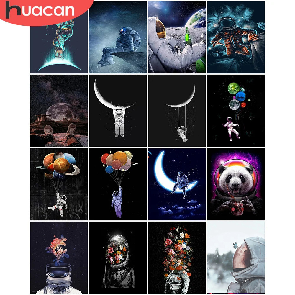 

HUACAN Paint By Numbers Moon Wall Art Unique Gift Hand Painted Picture By Numbers Astronaut Figure For Living Room