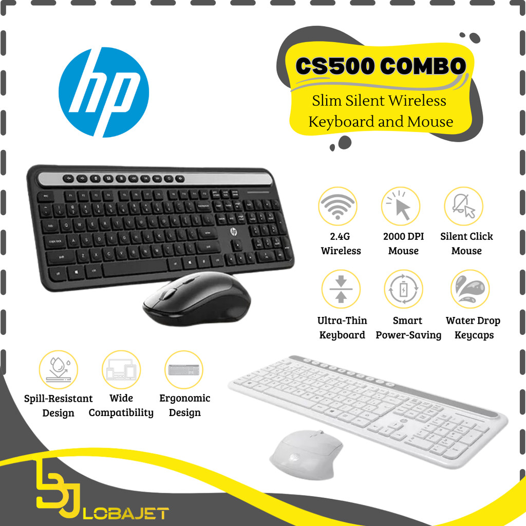 HP CS500 Combo - Slim Silent Wireless Keyboard and Mouse - Set Keyboard dan Mouse Wireless dari HP