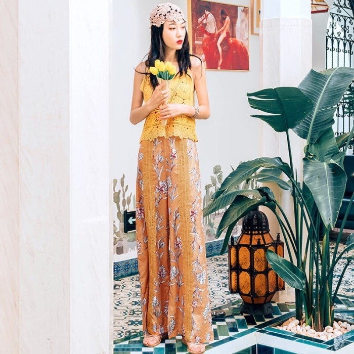 𝐑𝐄𝐀𝐃𝐘 𝐒𝐓𝐎𝐂𝐊 𝐒𝐀𝐅 - 𝐏𝐀𝐍𝐓𝐒 𝐎𝐍𝐋𝐘 - YENI YELLOW flower pants woman premium / korean summer pants / beachw