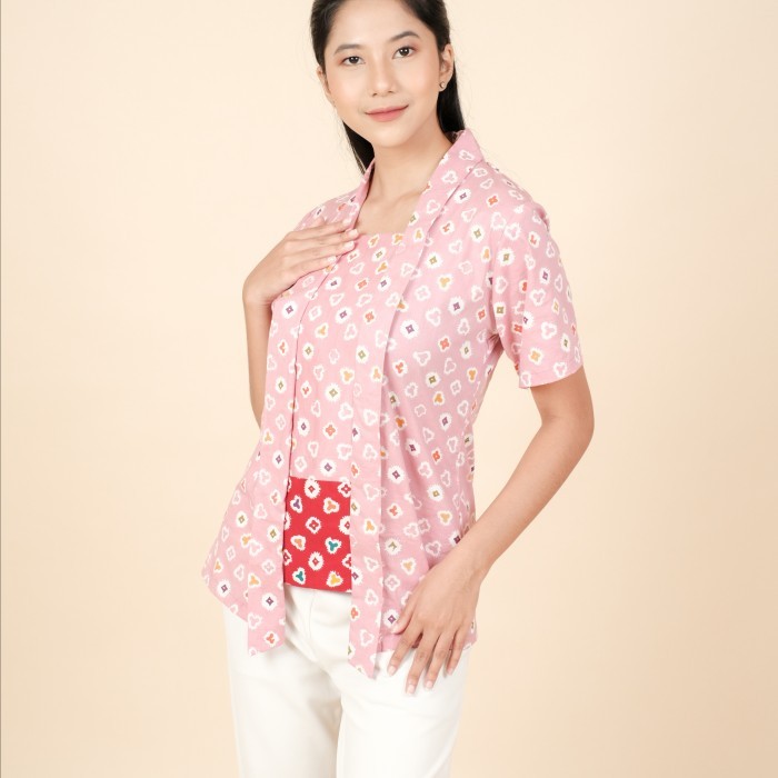 

Kebaya Batik Jumputan Lengan Pendek Meradelima Katun Dusty Pink - L