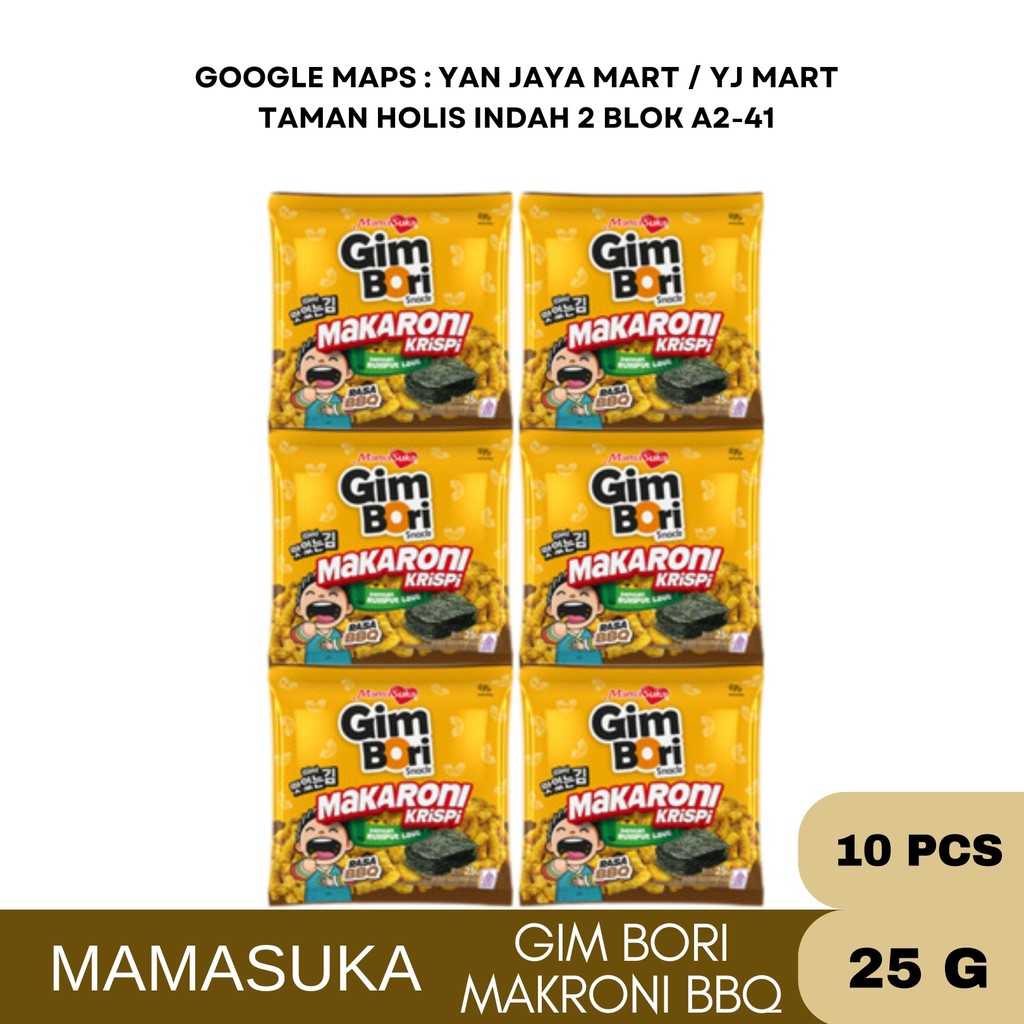

Mamasuka Gim Bori Makroni Barbeque / Spicy (Pedas) 25 g / 1 Renceng/10 PCS