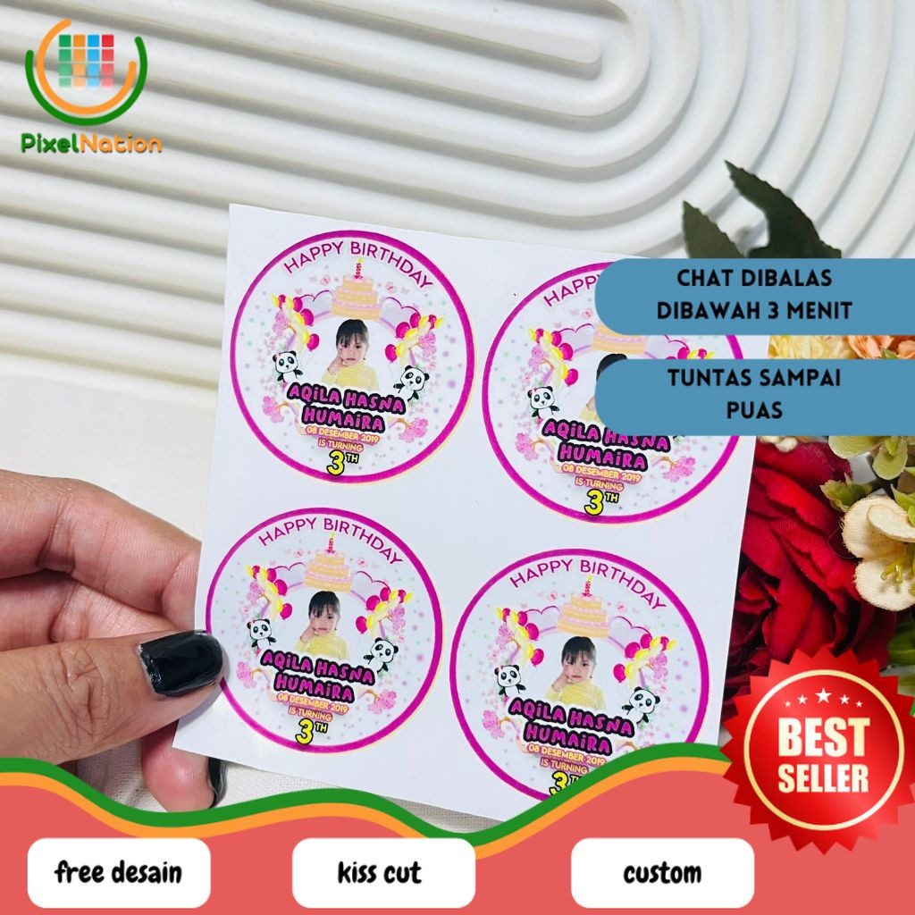 

PiNat 9-15 Sticker Ulang Tahun Anak Vinyl Anti Air Stiker Label Undangan Happy Birthday Uk.Besar