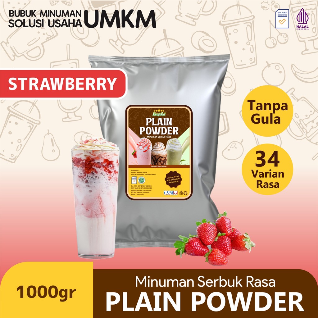 

Bubuk Minuman Tanpa Gula Powder Drink No Sugar Plain Powder Rasa Strawbery 1kg