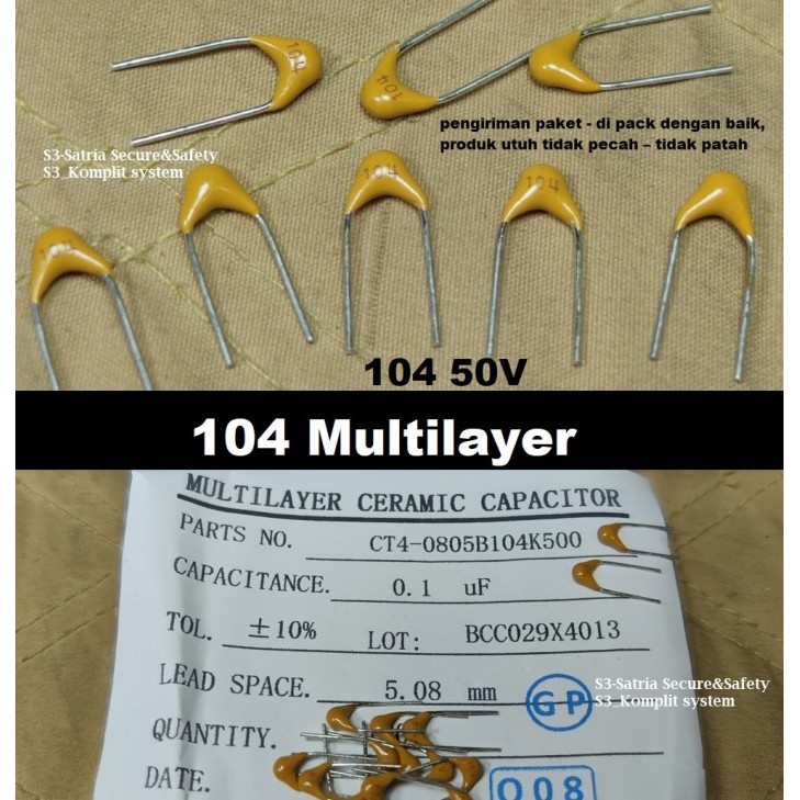 Kapasitor Multilayer 104 50v 100nf ceramic 104K500F3 Capacitor