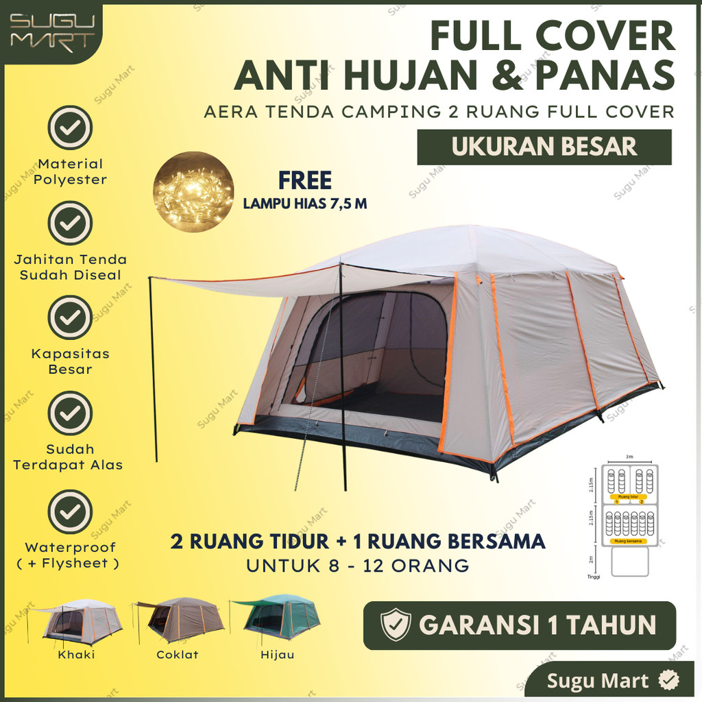 [ GARANSI 1 TAHUN ] Tenda Camping Full Cover 3 - 4 Orang | 5 - 8 Orang | 8 - 12 Orang Waterproof | T
