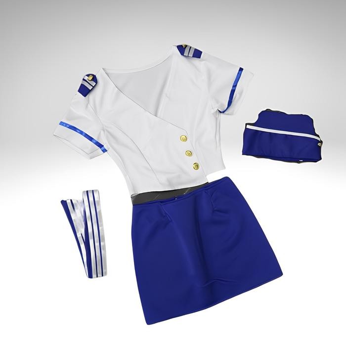 SALE - {TOP SELLER VIOLET} Set Baju + Rok + Topi Model Cosplay Pramugari Lingerie nita 1111 - WHITE