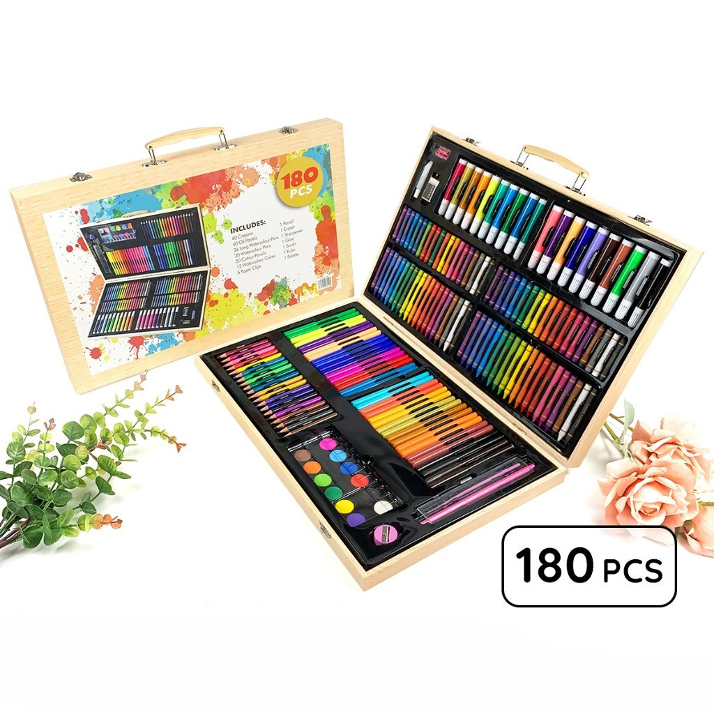 

Peralatan Gambar Warna Lukis / Krayon / Spidol / Pensil Warna / Cat Air Padat / Cake / Blocks / Solid Kotak / Koper Kayu / Inspiration Art Set 180