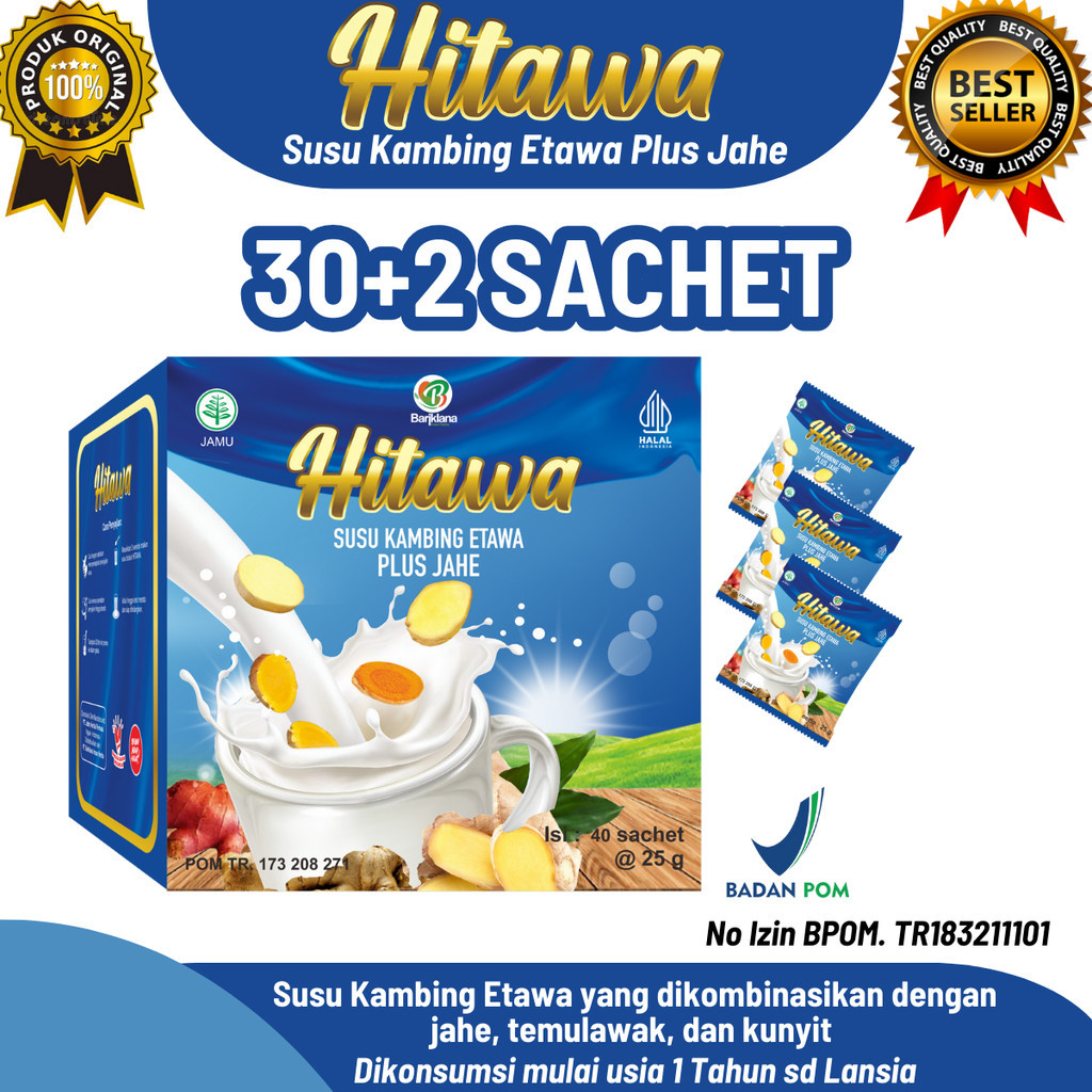 

HITAWA SACHET / Netto 1KG isi 32 Pcs / Susu Etawa Plus Herbal Jahe Kunyit Temulawak