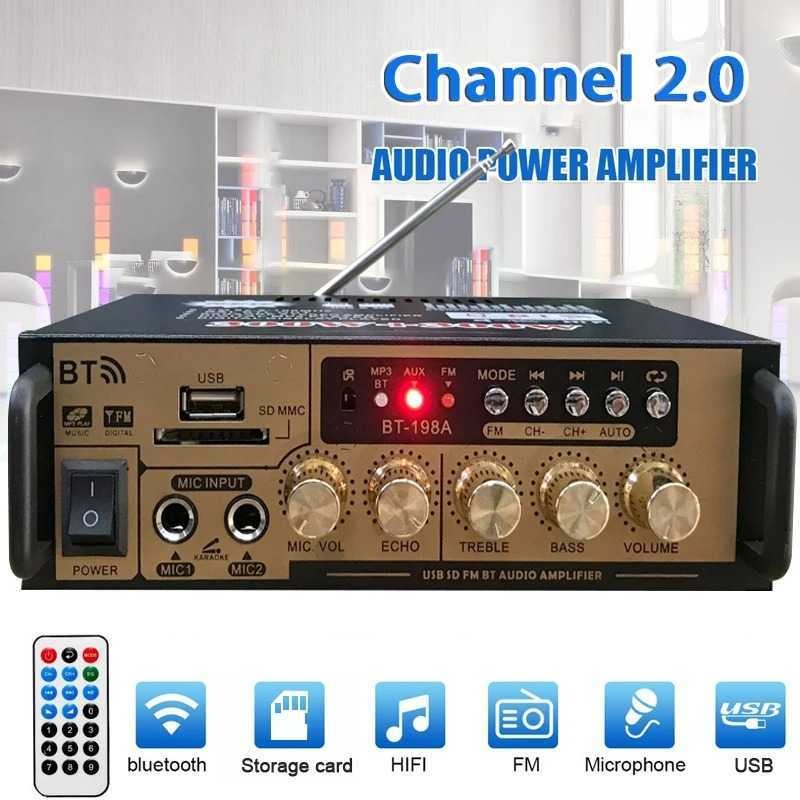 Audio Amplifier Bluetooth HiFi DSP Mic Input 2 Channel Output