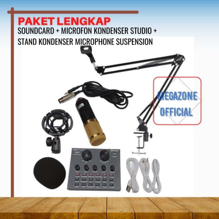 promo  -Paket lengkap Alat Live Streaming Sound card V8S Mixer Dan Mic karaoke - Paket A