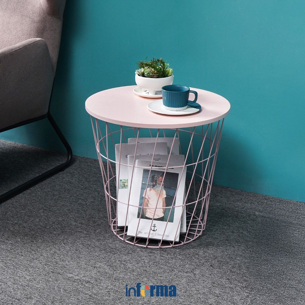 Informa Troy Meja Tamu Dengan Penyimpanan - Pink Coffee Table Meja Ruang Tamu Serbaguna Meja Sofa Fu