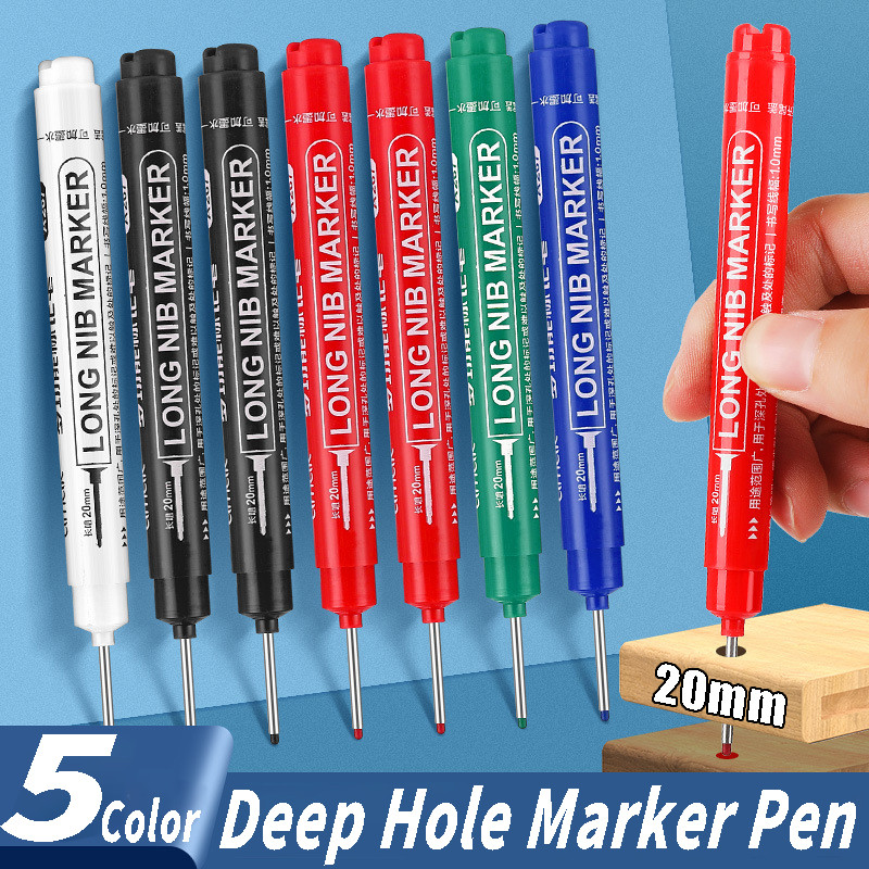 

20-5Pcs 20mm Deep Hole Marker Pen for Metal Carpenter Long Nib Markers Pens for Woodworking Tools Waterproof Long Head Markers
