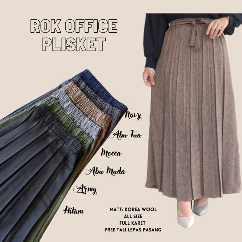 BAHAN PREMIUM / ROK PLISKET SEMI WOLL POLOS ROK PLISKET KANTOR PREMIUM ROK KERJA ROK PLISKET KANTOR 