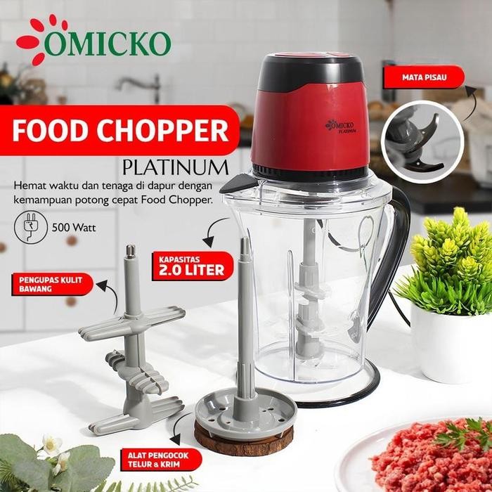 Omicko Food Chopper Platinum 500W, Blender Daging Multifungsi 2L, Pencincang Bawang Elektrik - OM829