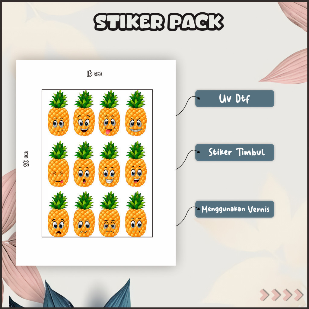 

Stiker Sticker Setiker Setikker Pack UV DTF Motif Buah dan Sayur Merah Hijau Orange P21