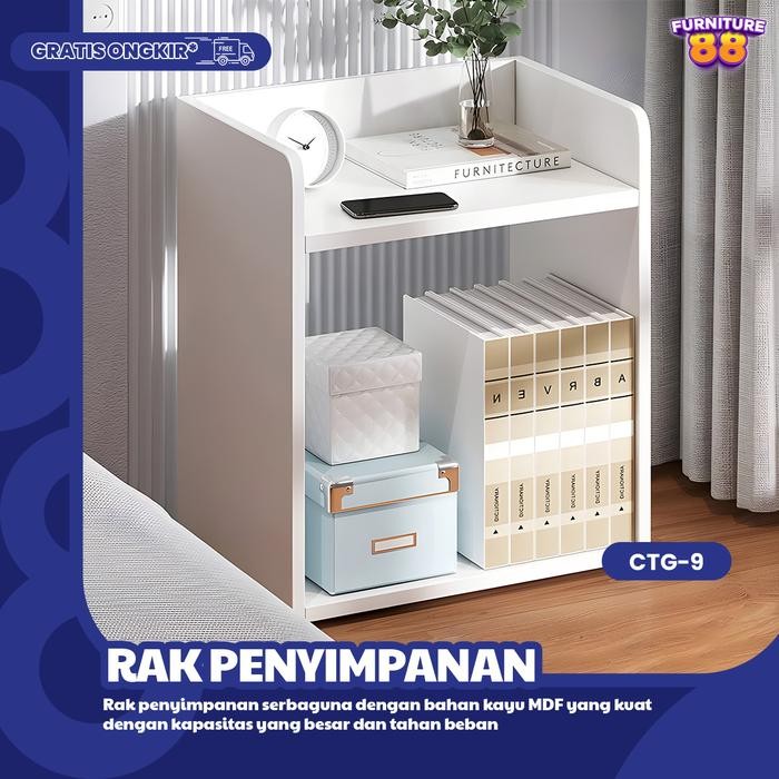 Ready Stok FURNITURE88 - Meja Nakas Rak Samping Tempat Tidur Warna Putih Bahan Papan MDF Lapis HPL 2