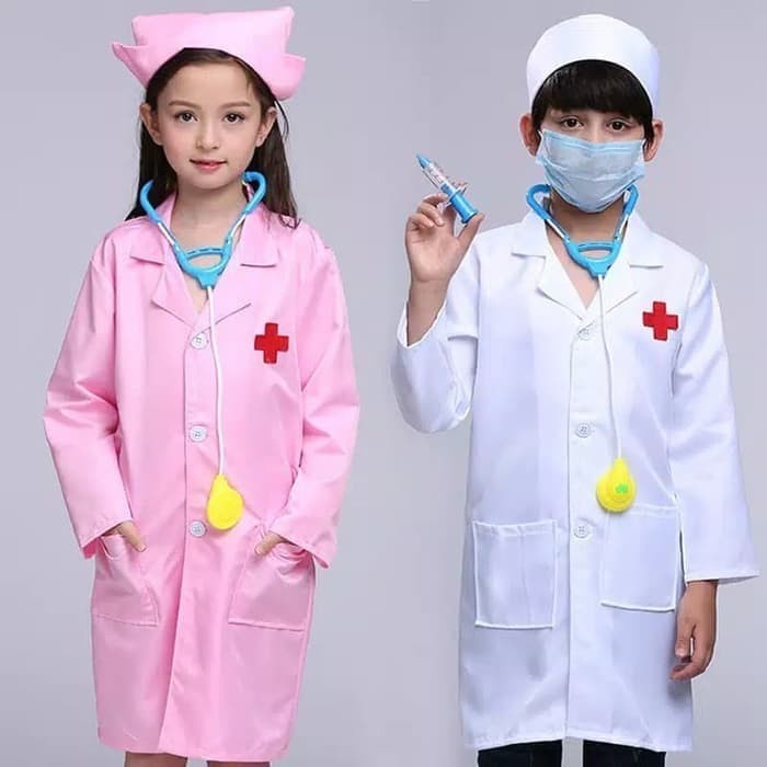 ✨LARIS✨ -dokter kecil set lengkap baju,topi, stetoskop,masker&suntikan mainan - 4-5 tahun, Merah Mud