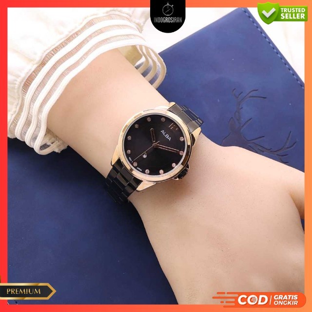 Jam Tangan Wanita Fashion Alba LS 5000 Tanggal Aktif Free Logam Emas - COD - Free Box Dan Baterai Ca