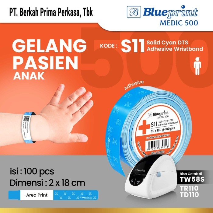 

Gelang Pasien Anak Rumah Sakit 20x180 mm BLUEPRINT Medic 500 - Cyan