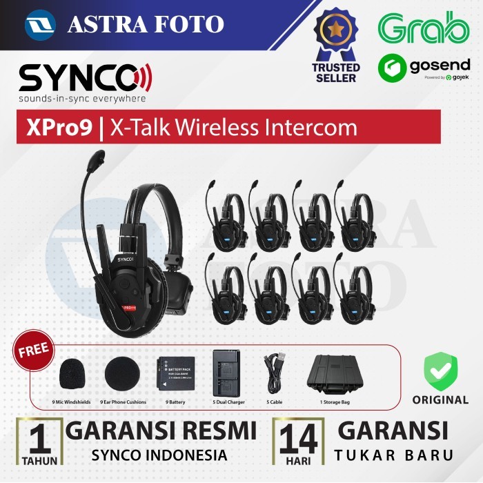 Synco Xtalk XPro9 Wireless Intercom System with 9 Single-Ear Headsets (2.4 GHz)