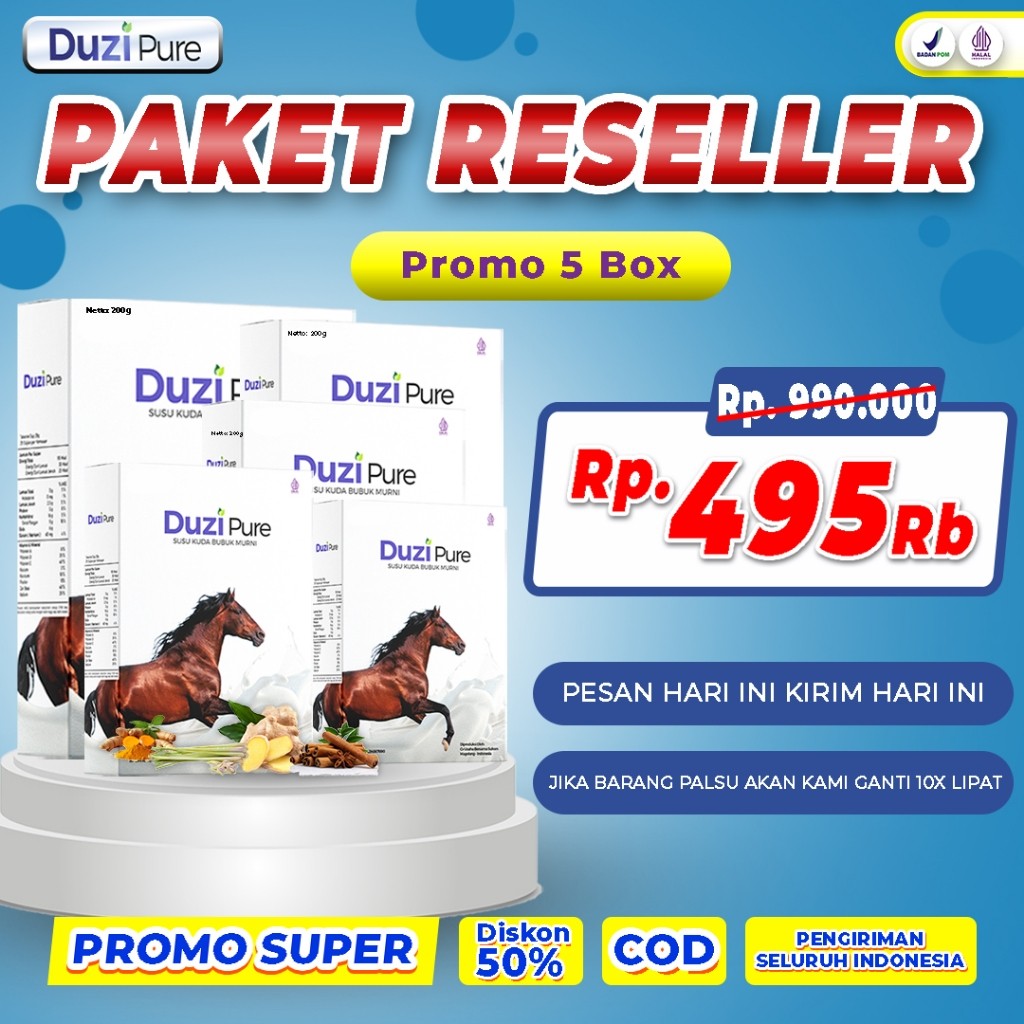 

Duzi Pure Susu Kuda Liar Lombok Murni Herbal Alami Paket 5 Box 100% Original