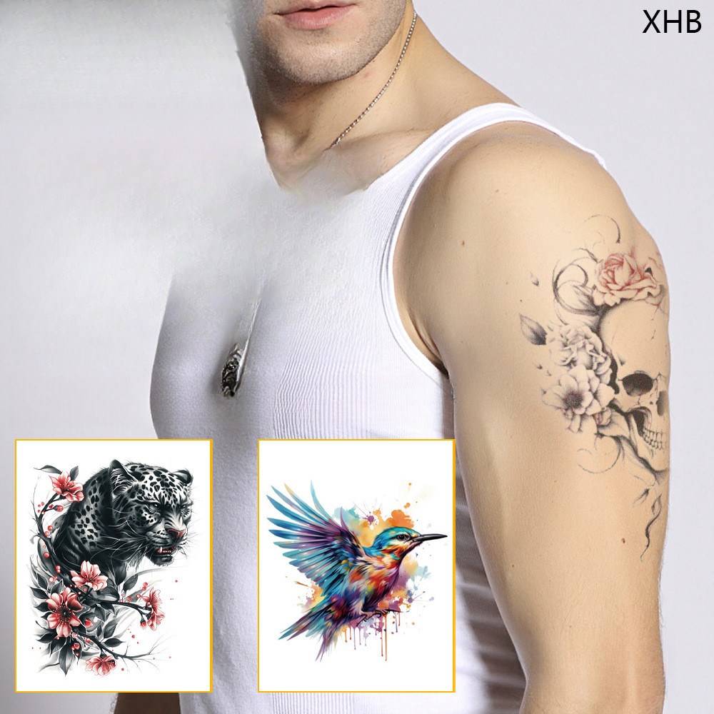 Stiker Tato Lengan Penuh Stiker Tato Hitam Murni Lengan Setengah Tempelan Kreatif Tahan Lama Tahan A