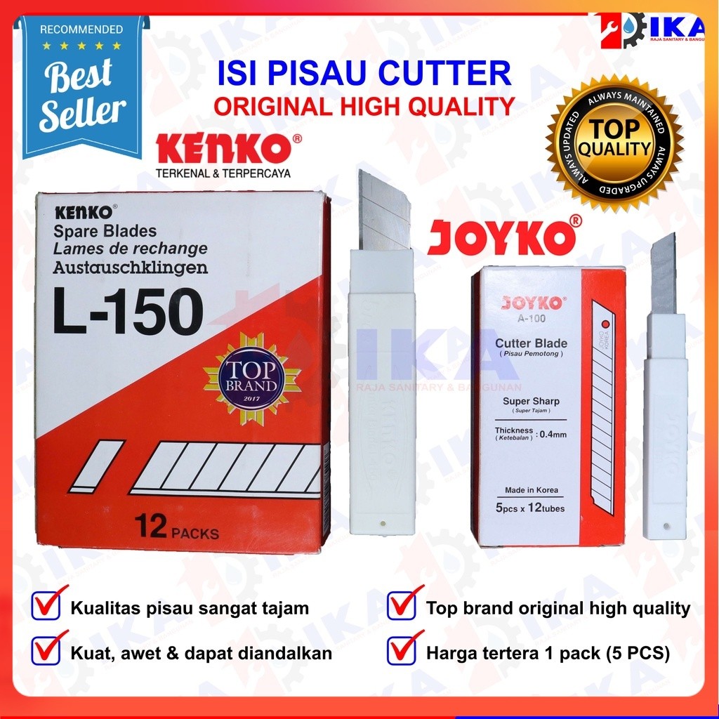

ISI MATA PISAU CUTTER KENKO ASLI L-150 BESAR & JOYKO A 100 KECIL/SILET TAJAM KUALITAS BAGUS 1KTK