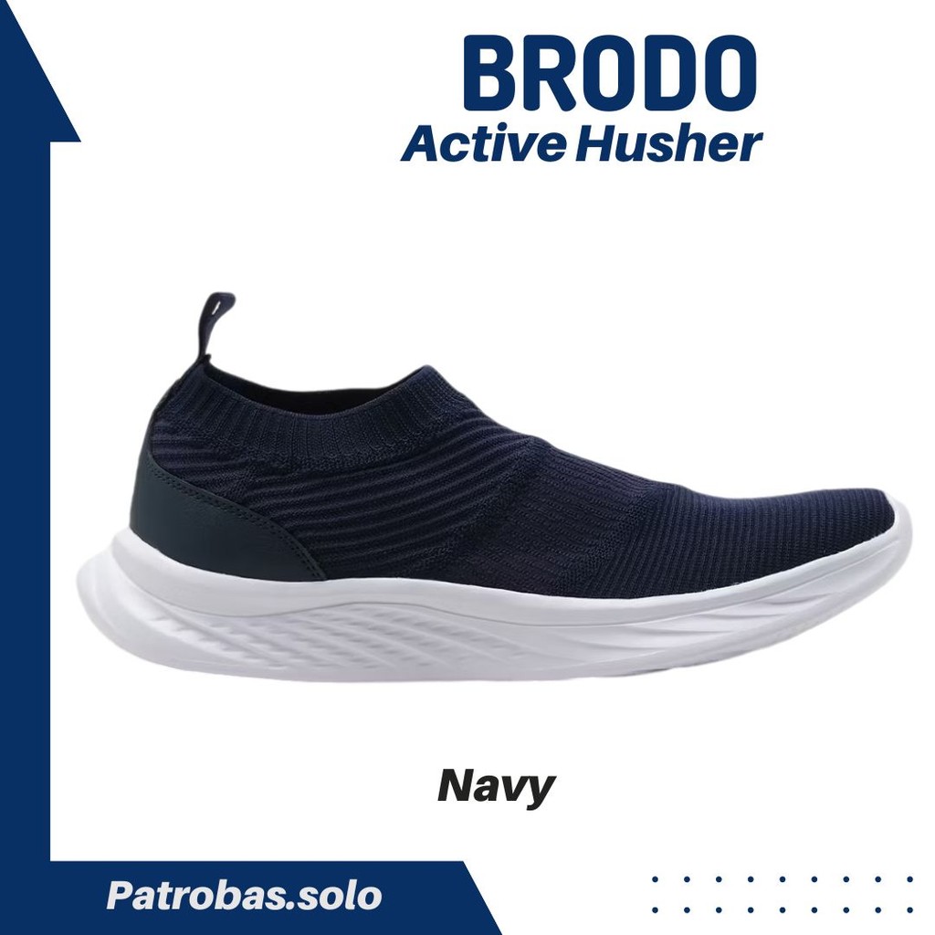 BRODO Active Husher Navy Sepatu Sneakers Shoes Casual Slip On Pria Wanita Original