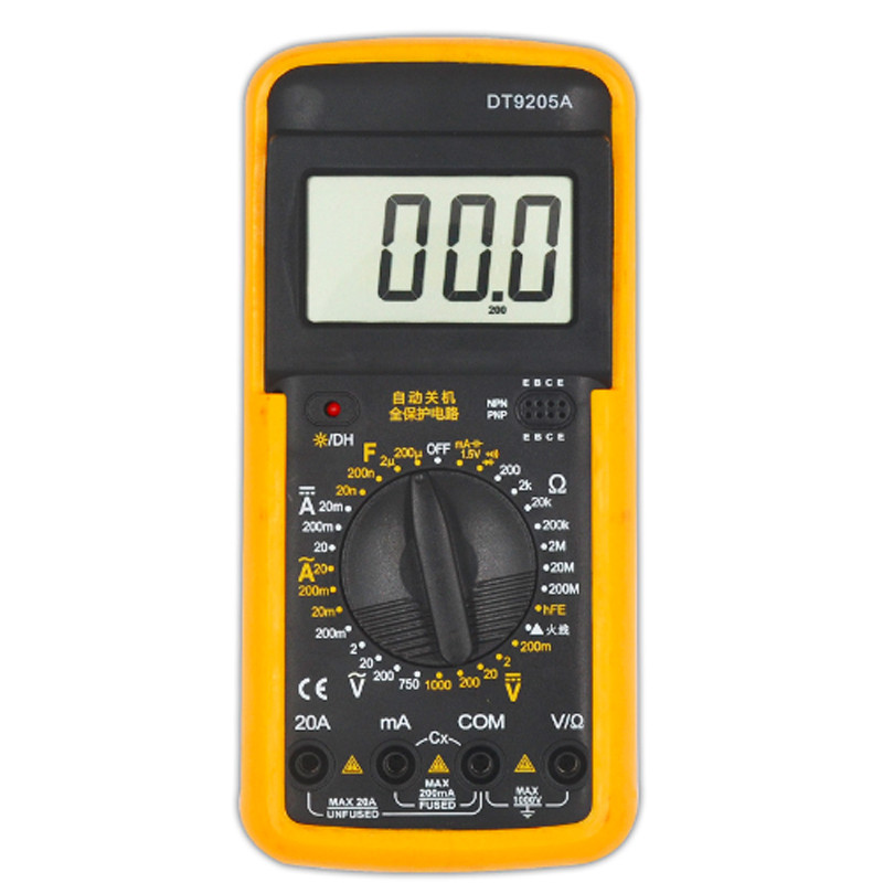 DT9205A LCD Professional Digital Multimeter Electric Handheld Ammeter Voltmeter Resistance Capacitan