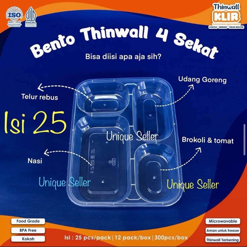 Isi25 Thinwall Bento Sekat 4 KLIR / Thinwal Bento Sekat 4 KLIR / Mika Bento Sekat 4 / Thinwall Box